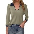 thumbnail image 1 of MHFRRA Camiseta de Manga Larga con Cuello En V Ajustado y Cuello En Bloque de Color para Mujer Gris, 1 of 3