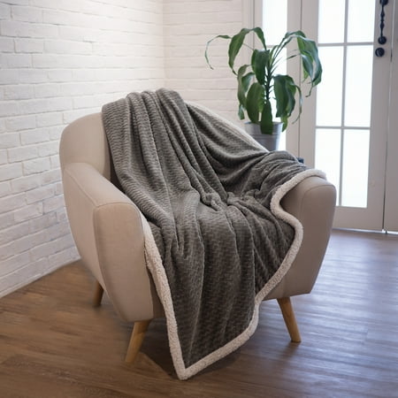 Cozy Blanket Around Earth Premium Chevron Sherpa Throw Blanket by Pavilia | Super Soft, Cozy, Lightweight Microfiber, Elegant, Reversible (50 x 60 Inches, Gray) ()