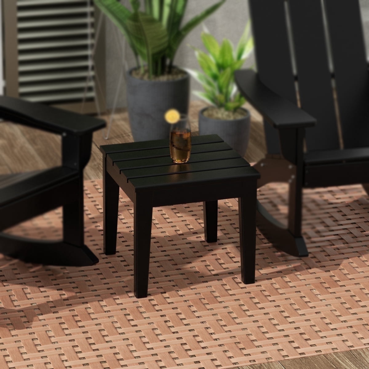 WestinTrends Ashore Oversized Outdoor Side Table, 18 Inch All Weather Poly Lumber Adirondack Patio Side Table Square End Table, Black