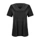 thumbnail image 4 of Nueva camiseta de manga corta con cuello en V para mujer: prenda informal de primavera/verano, poliéster/spandex, diseño fruncido en la cintura, 4 of 5