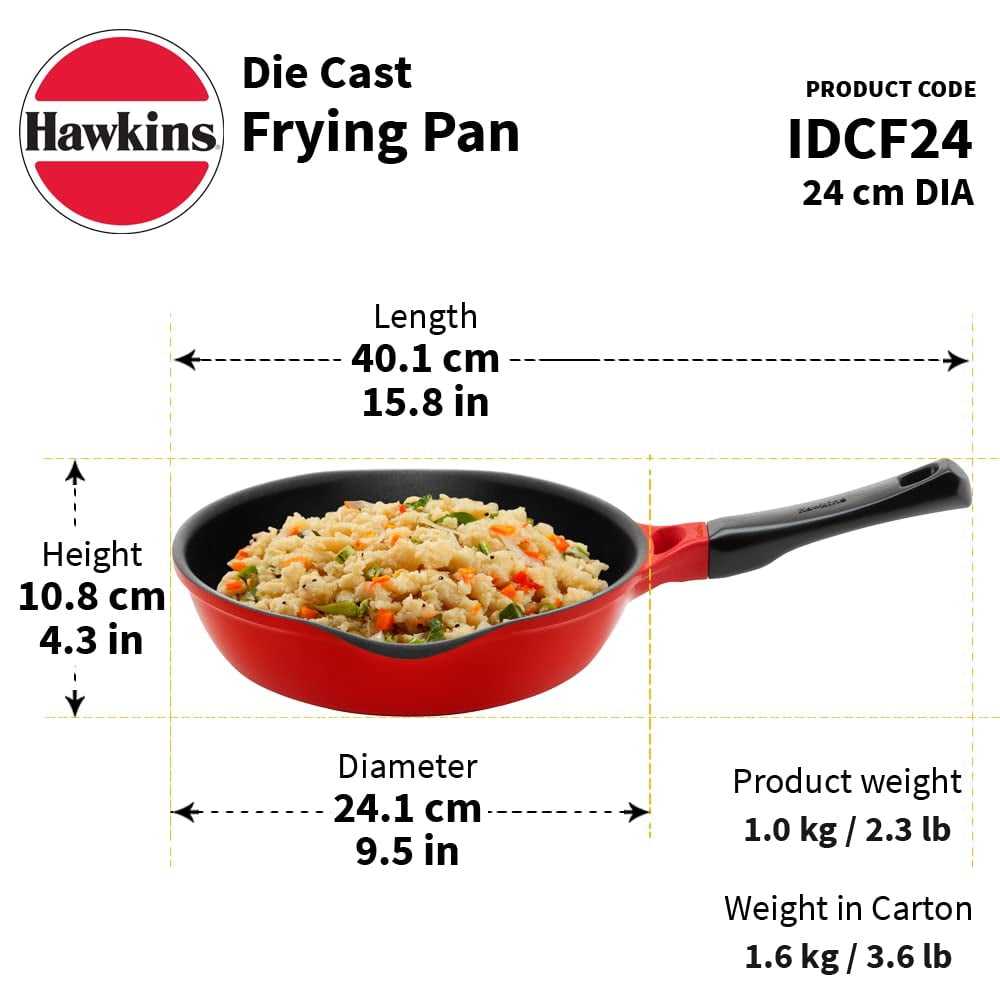 Red Aluminium Frying Pan 24 Cm | Die Cast Non Stick Fry Pan, Ceramic Coated Pan, Induction Frying Pan (IDCF24)