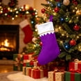 thumbnail image 3 of Christmas Stocking White Cuff Gold Trim DIY Blank Gift Holder 14.2in Elegant Mantel Fireplace Holiday Decor Purple, 3 of 3
