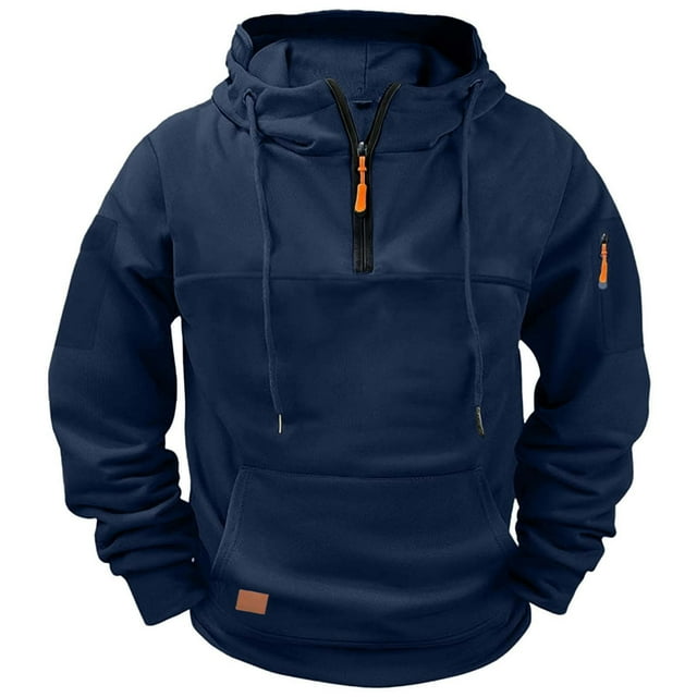 Ceisia Men's Fleece-Lined Half-Zip Hooded Sweatshirt with Multi-Pockets for Casual & Work Wear Navy XXL Gifts