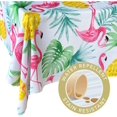 thumbnail image 3 of Newbridge Kitschy Boca Flamingo Indoor/Outdoor Fabric Tablecloth - Tropical Pineapple and Palms Soil Resistant, Water Repellent Fabric Tablecloth, 60 X 84 Oblong Zippered Umbrella Tablecloth, 3 of 8