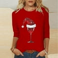 thumbnail image 2 of Bcresic Merry Christmas Shirts for Women 2024 Casual Glitter Red Wine Glass Graphic Tees Santa Hats Printed Tshirt Trendy 3/4 Sleeve Tops Fall Crewneck Tunic Blouses Clothes,#01_Red,X-Large, 2 of 4