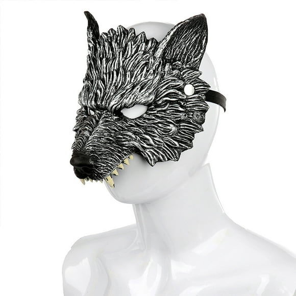 Becaristey PU Mask Cosplay Halloween Wolf Masquerade Animal Masks For Carnivals Soft And Kneadable Wolf Mask Silver
