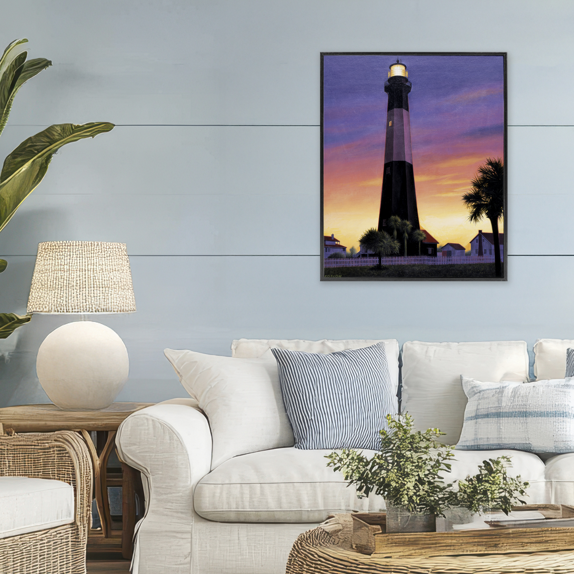 Georgia Tybee Island Lighthouse Black Framed Giclee Art, design by Wind River Studios