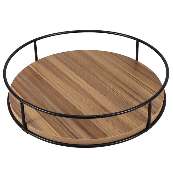 GETAJGHSD Rotating Wooden Seasoning Holder with Iron Tray, Brown Kitchen Organizer for Spice Storage and Easy Access