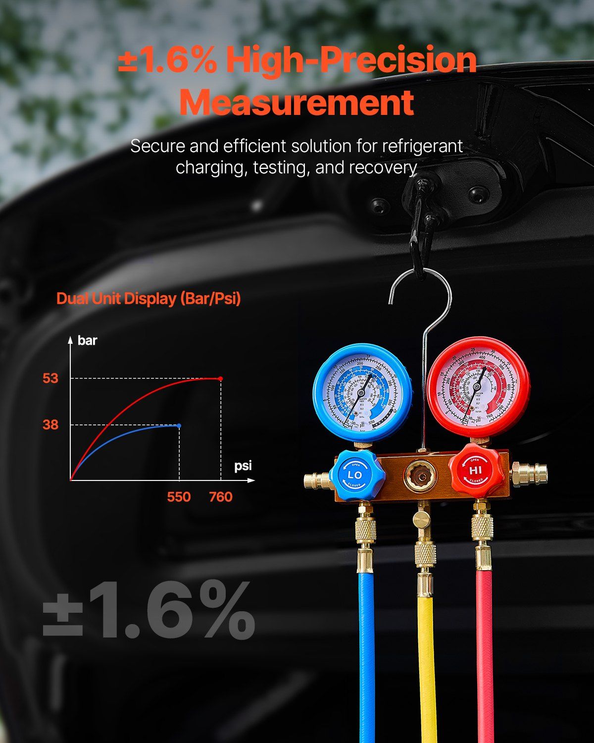 3.5 CFM Single Stage Rotary Vane AC Vacuum Pump and Gauge Set with Hoses for R134a R12 R22 R502a R410A R404 R407C Refrigerants