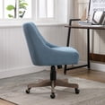 thumbnail image 5 of No Armless Office Chair with Curved Backrest, Adjustable Height Swivel Desk Chair with Wheels, Linen Fabric Upholstered Computer Task Chair with Cross Wooden Legs, Navy, 5 of 9