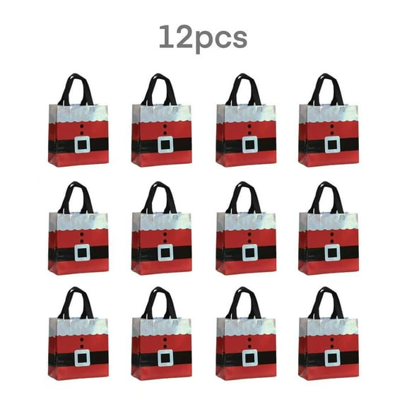 Christmas Santa Suit Tote Bags, 12PCS Reusable Gift Bags for Holiday Presents, Party Favors & Shopping