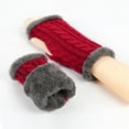 thumbnail image 5 of CUZIBR Winter Gloves Arm Sleeves Knitted Plush Trim Fingerless Glove Handmade Crochet Mittens Warm Soft Outdoor Cold Weather For Unisex, 5 of 5