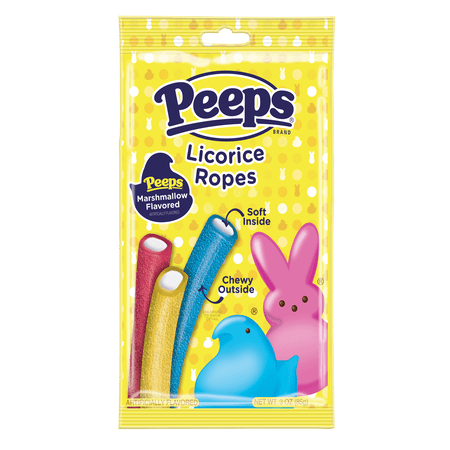 Peeps Filled Licorice Ropes, Marshmallow Flavored, 3 Colors, Easter Candy, 9 Count - (45 Grams)