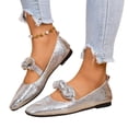 thumbnail image 2 of IEMIEMIEM Ballet Flats for Women 2026 Pointed Toe Leather Bow Mary Janes Comfortable Casual Slip On Office Walk Dress Shoes Silver 8 Wide, 2 of 9