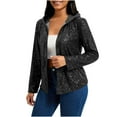 thumbnail image 2 of Sequin Jackets for Women Fall Cardigan Sparkly Full Zipper Long Sleeve Hooded Sweatshirts, 2 of 8