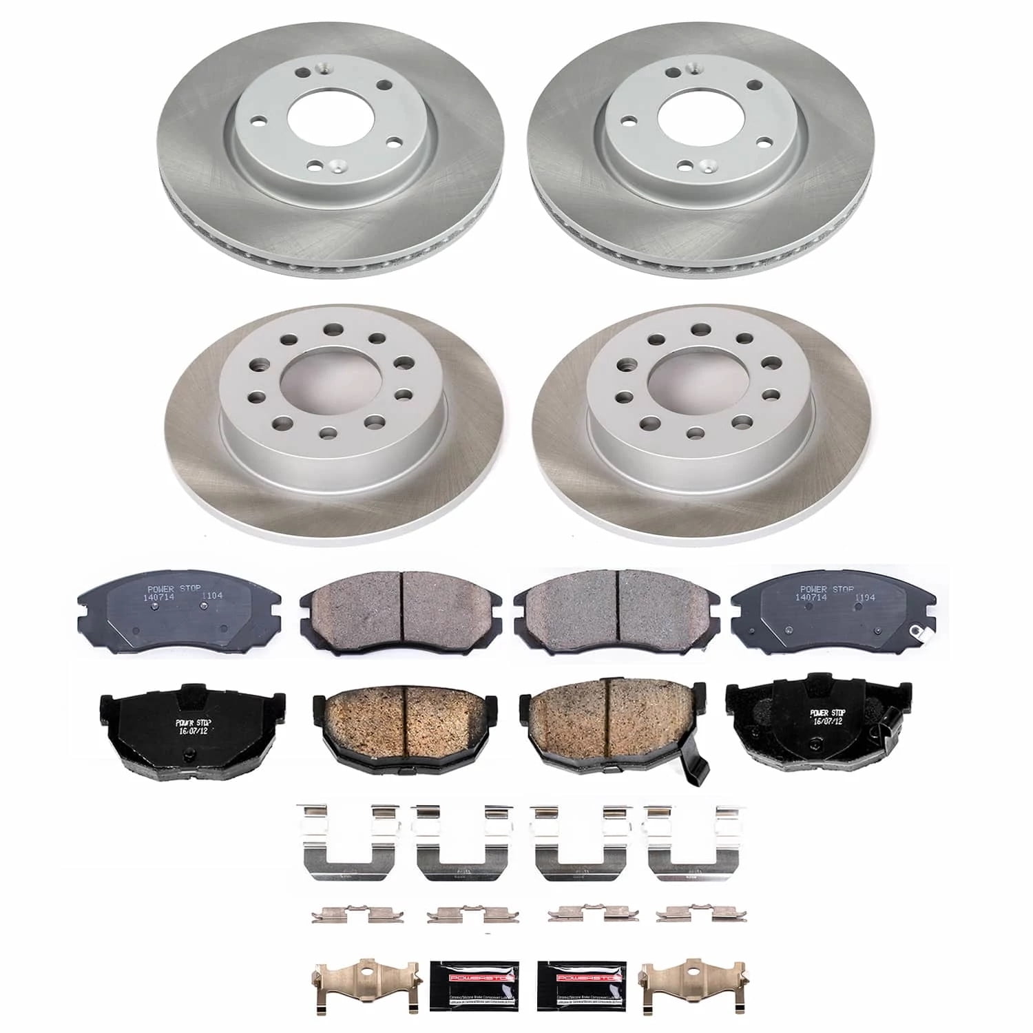 PowerStop Front and Rear Semi-Coated Rotor and Low-Dust Ceramic Brake Pad Kit SC164