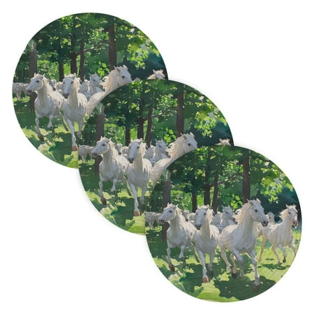 

White Horse Coil Dish Mat Set 3 Pack 15 Round Heat-Resistant Durable Soft Polyester