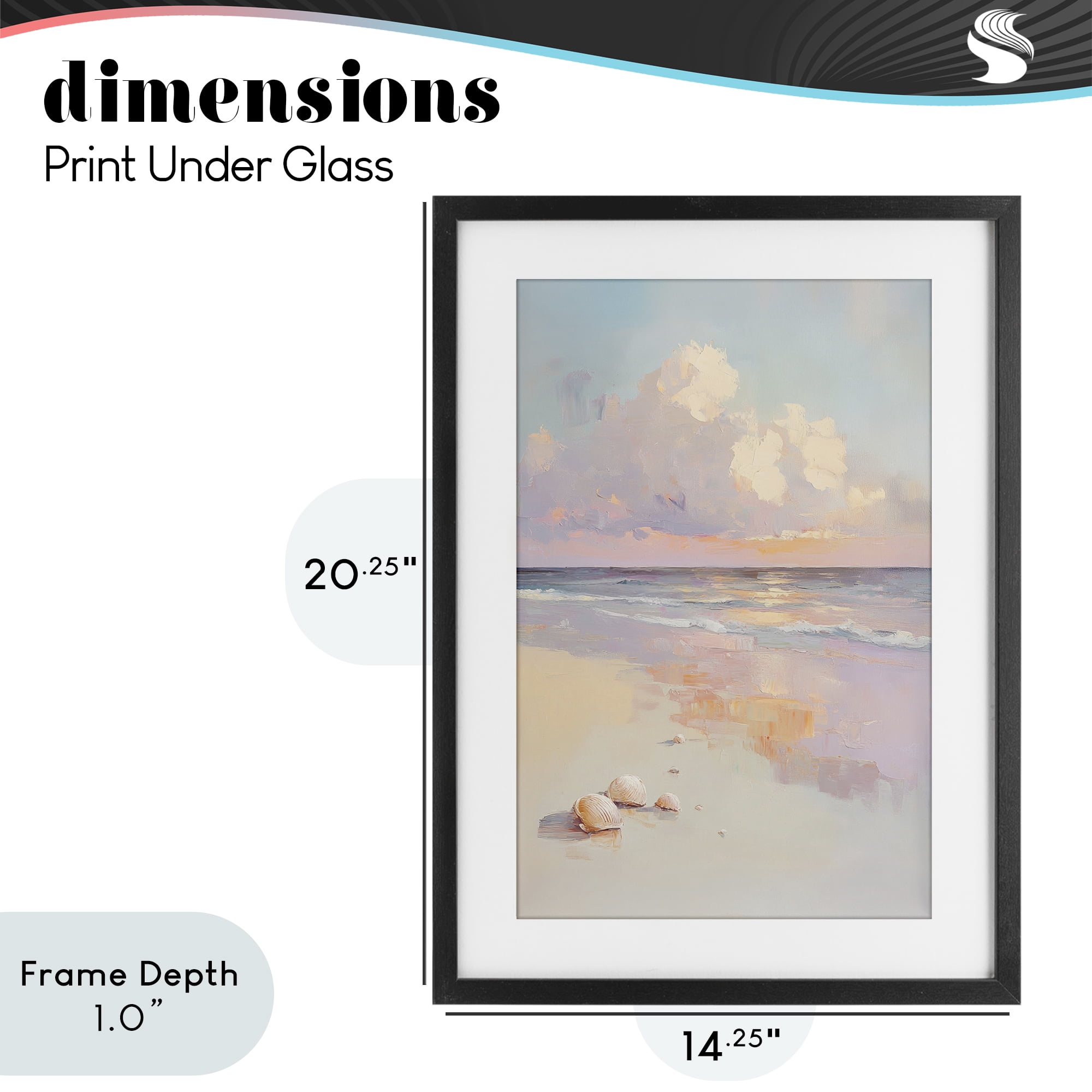Stupell Industries Pastel Sunset Over Seashells Black Framed Print Under Glass, design by Sisi and Seb