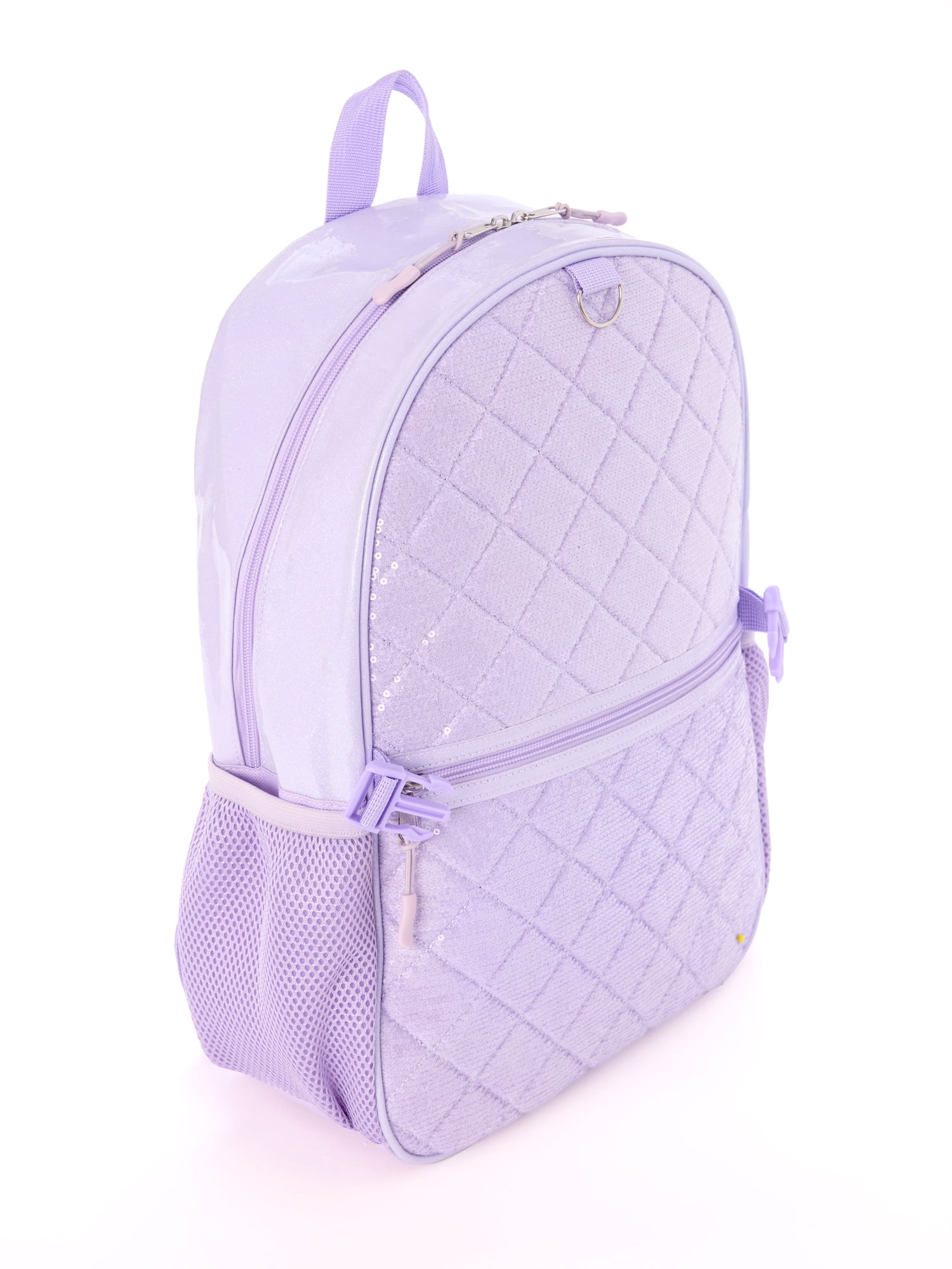 Schoolyard Vibes 17" Girls' Sequin Bow 3-Piece Kids Backpack Set with Headphones & Lunch Box, Purple
