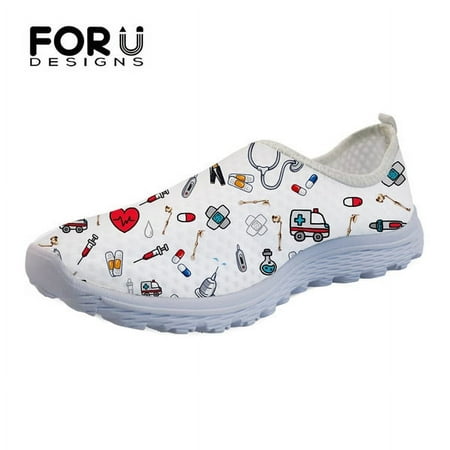 

FORUDESIGNS Cartoon Nurse/Premium Sketch Print Women s Casual Shoes Flats Beach Comfortable Mesh Slip-on Brand Women Sneakers