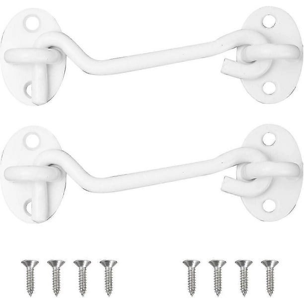 2 Pack Storm Hooks, Stainless Steel with Eyelet, for Door, Garage, Window, Cabin, Door (94mm, White)
