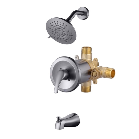 Wowow Single Handle 5-Spray Tub and Shower Faucet 1.8 GPM with High Pressure Showerhead in Brushed Nickel (Valve Included)