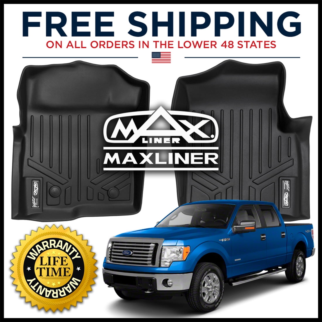 MAXFLOORMAT Front 1st Row Floor Liner Mats Black for 20112014 Ford F