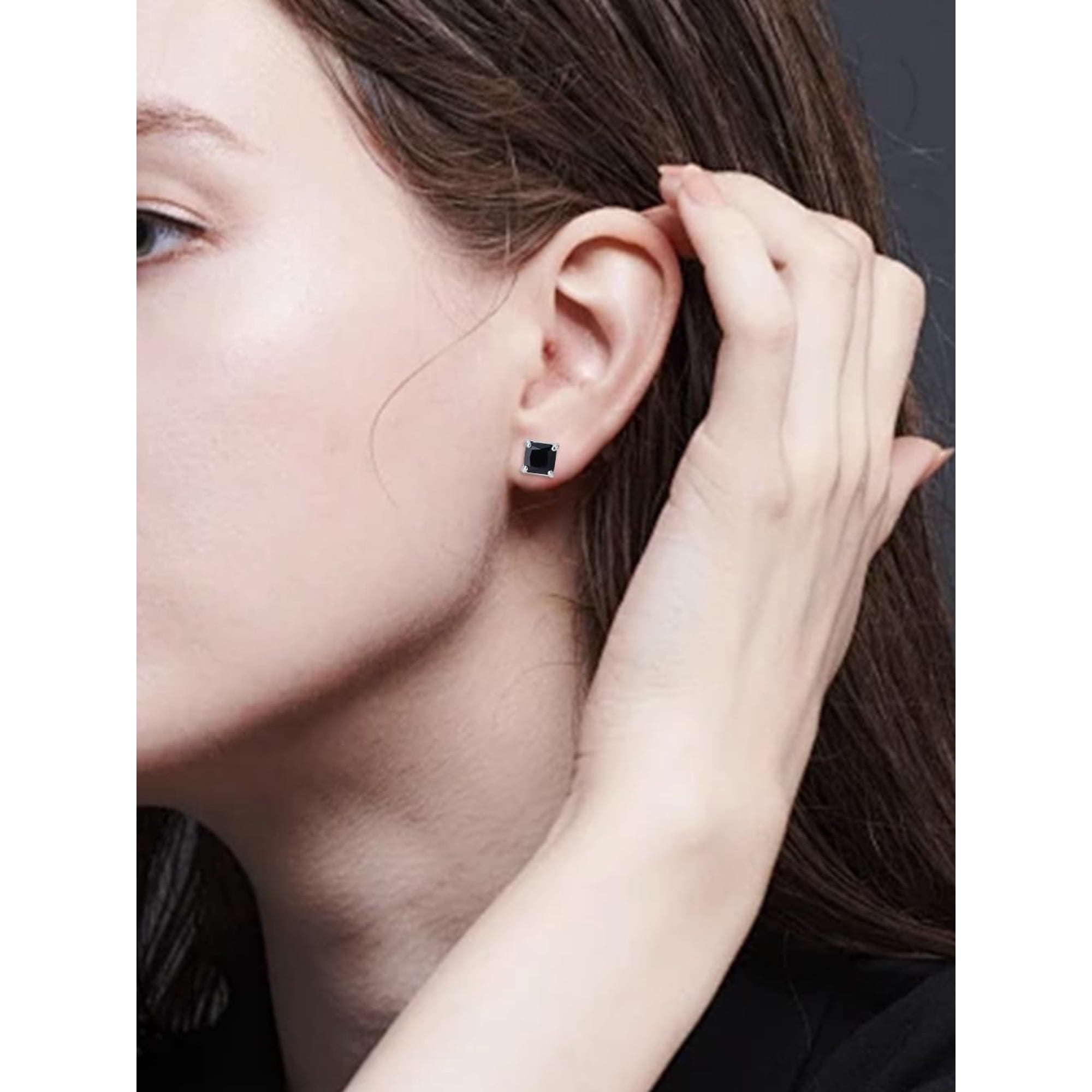 1 Pair Black Brass Cubic Zirconia Stud Earrings Square Cartilage Earring for Women Birthday Festival Elegant Gifts Personalized Jewelry diy