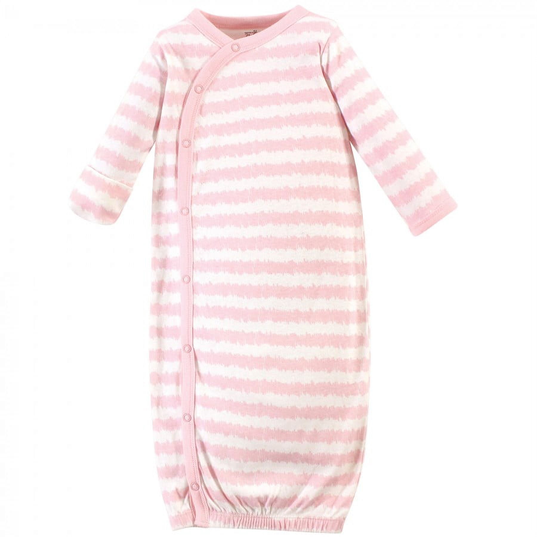 Touched by Nature Baby Girl Organic Cotton Side-Closure Snap Long-Sleeve Gowns 3pk, Pink Gray Scribble, Preemie