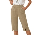 thumbnail image 2 of ClodeEU Women's Elastic Waist Capri Pants, Casual Loose Fit Cropped Trousers with Pockets for Summer Khaki,Women's Plus XL, 2 of 8