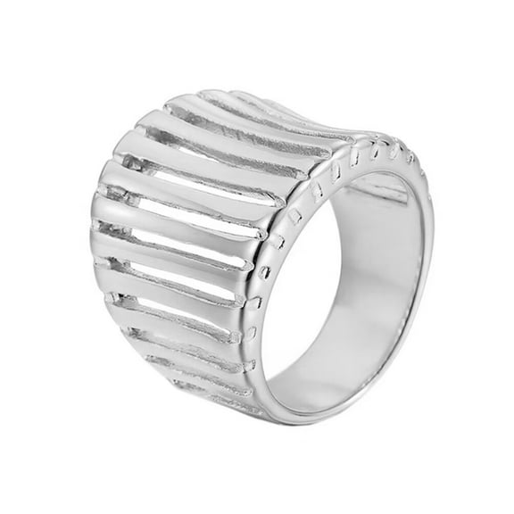 PAMTIER Women's Stainless Steel Big Hollowed Out Statement wedding Band Cocktail Ring Silver Size 9