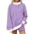 thumbnail image 3 of Ihhxva Women's Knit Tops Oversized Striped Sweater Soft Winter Pullover Relaxed Mock Neck Top Chunky Casual Long Sleeve Cozy Tunic Blouse for Holiday S-5XL, 3 of 8