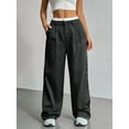 thumbnail image 3 of Womens Baggy Wide Leg Pants Casual Stripe Elastic Waisted Palazzo Harem Pants with Pockets Black L, 3 of 5