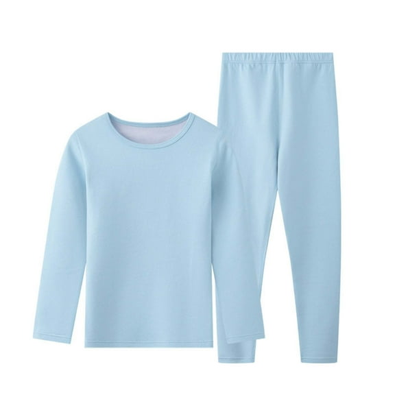 QUOTAY Boys and Girls Thermal Underwear Set Winter Warm Lined Base Layer Top and Bottom Comfortable Seamless Indoor Outdoor Wear 8-14Y Z02_Blue，8-9 Years