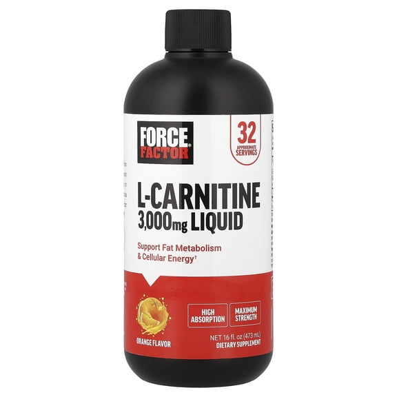 Force Factor L-Carnitine Liquid, Orange, 16 fl oz (473 ml)