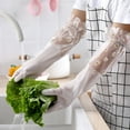 thumbnail image 4 of Long Rubber Dishwashing Gloves - Waterproof Household Kitchen Cleaning Gloves, Durable Laundry Gloves with Floral Design, 1 Pair, White/Blue/Pink, 16.53" Length, 4 of 6