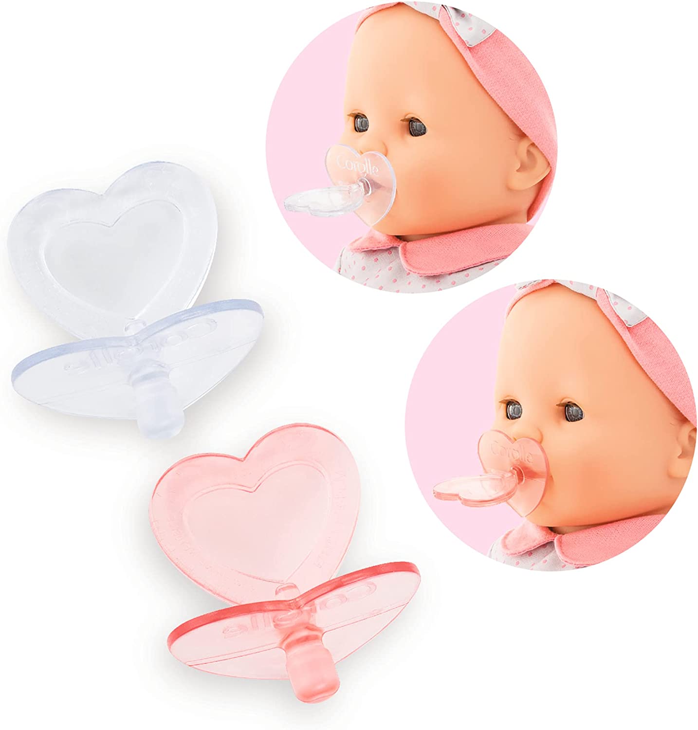 Corolle - Heart Shaped Doll Pacifier Accessory for 14-17" Dolls, 2 Pack, Clear/Pink (140370) - image 2 of 5