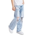 thumbnail image 4 of YunPes Boys Baggy Jeans Ripped Denim Pants Casual Classic Straight Wide Leg Distressed Jeans Y2K Hip Hop Cargo Trousers Washed Jean, 4 of 6