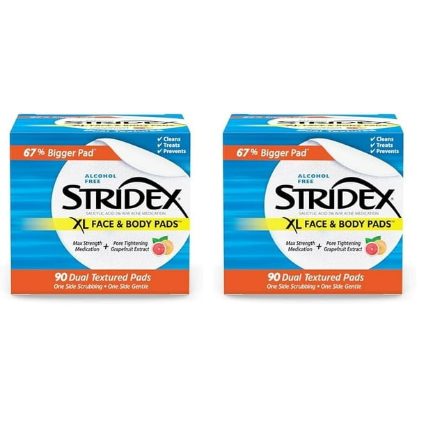 Almohadillas faciales y corporales Stridex XL, 90 unidades (paquete de 2)