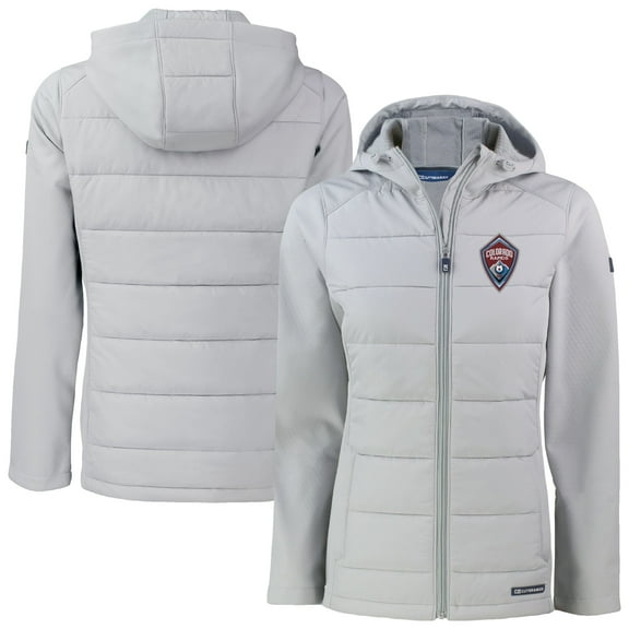 Women's-Cutter & Buck  Gray Colorado Rapids Evoke Hybrid Eco Softshell Recycled Full Zip Hooded Jacket