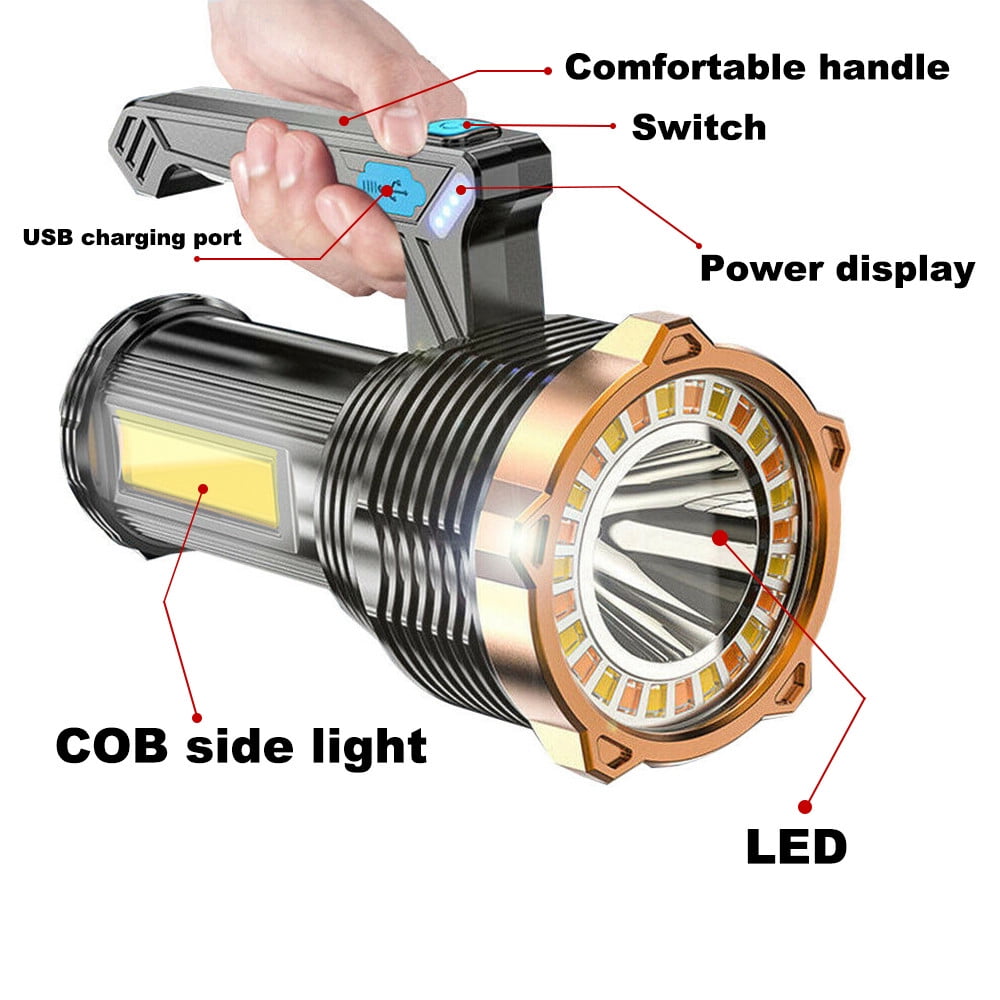 Rechargeable LED Flashlight USB C Handheld Work Light 8 Modes 1200mAh High Lumens Waterproof IP44 for Camping Hiking Emergency Blackout Power Outage Car Repair Outdoor Adventure Tactical Gear