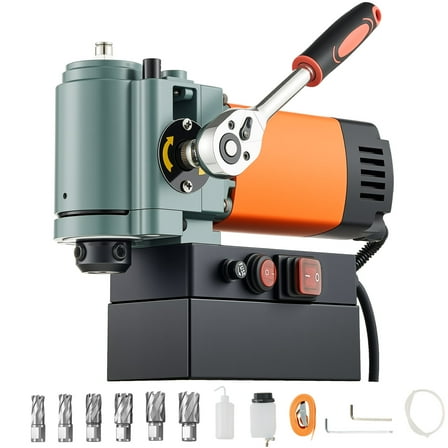 VEVOR Low Profile Magnetic Drill Press, 1300 W, 1.4 in Boring Diameter, 2248 lbf Power Portable Mag Drill Press, 650RPM Speed, with Weldon Shank, for Metal Surface, Industrial and Home Improvement