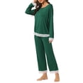 thumbnail image 4 of INSPIRE CHIC Women's Pajama Set Soft Lace Trim Long Sleeve Shirt and Pants Sleepwear 2pcs M Green, 4 of 5
