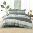 thumbnail image 3 of Queen Comforter Set Sage Green - 7 Pieces Green Striped Bed in a Bag, 3 of 7