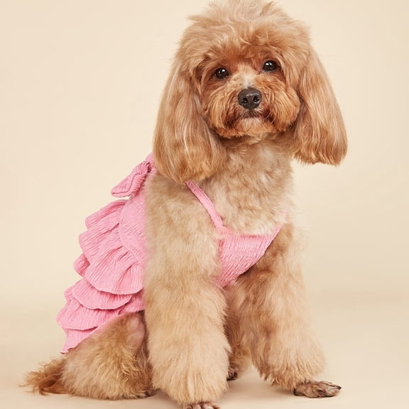 Dog Clothes Tiered Ruffle Dog Dress with Pink Bow Lightweight Breathable Sleeveless Pet Sundress Summer Fashion Outfit for Small Medium Dogs Cats and Puppies Daily Wear