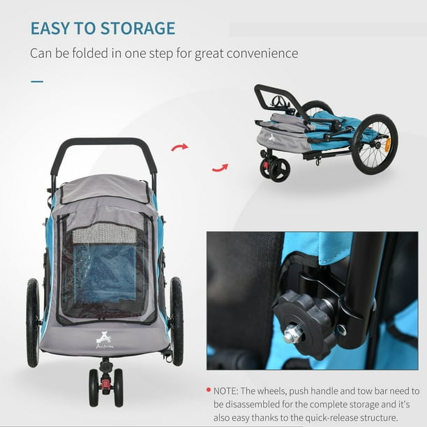 Aosom Dog Bike Trailer 2-In-1 Pet Stroller Cart Bicycle Wagon Cargo Carrier  Attachment for Travel with 360 Swivel Wheel Reflectors Parking Brake Straps  Cup Holder Blue 