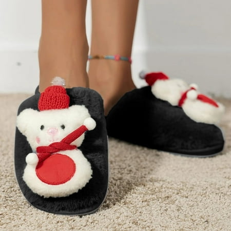

Women Winter Warm House Slippers Wear Household Comfortable Slippers Black 6.5