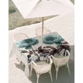thumbnail image 2 of Teal Blue Floral Outdoor Tablecloth with Umbrella Hole, Vintage Rustic Botanical Beige Wooden Waterproof Outdoor Table Cover, Patio Tablecloths for Party Picnic Camping, Rectangle 60"x120", 2 of 9