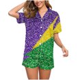 thumbnail image 7 of BLTIBY Womens Carnival Pajama Sets Printed Lounge Set Short Sleeve Top Shorts Fashion Comfortable Outfits with Pockets Green 7 M, 7 of 7