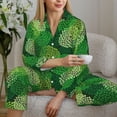 thumbnail image 6 of KLL Green Flower Print Women's Long Sleeve Pajamas with Pants Sleepwear Loungewear 2 Set-Medium, 6 of 8